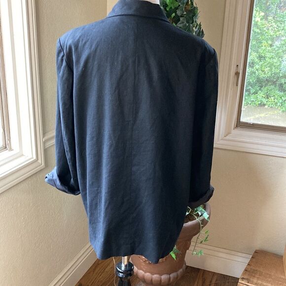 Vintage Newport Black & White Fully Lined Linen Blend Blazer Size 16 - Picture 6 of 13